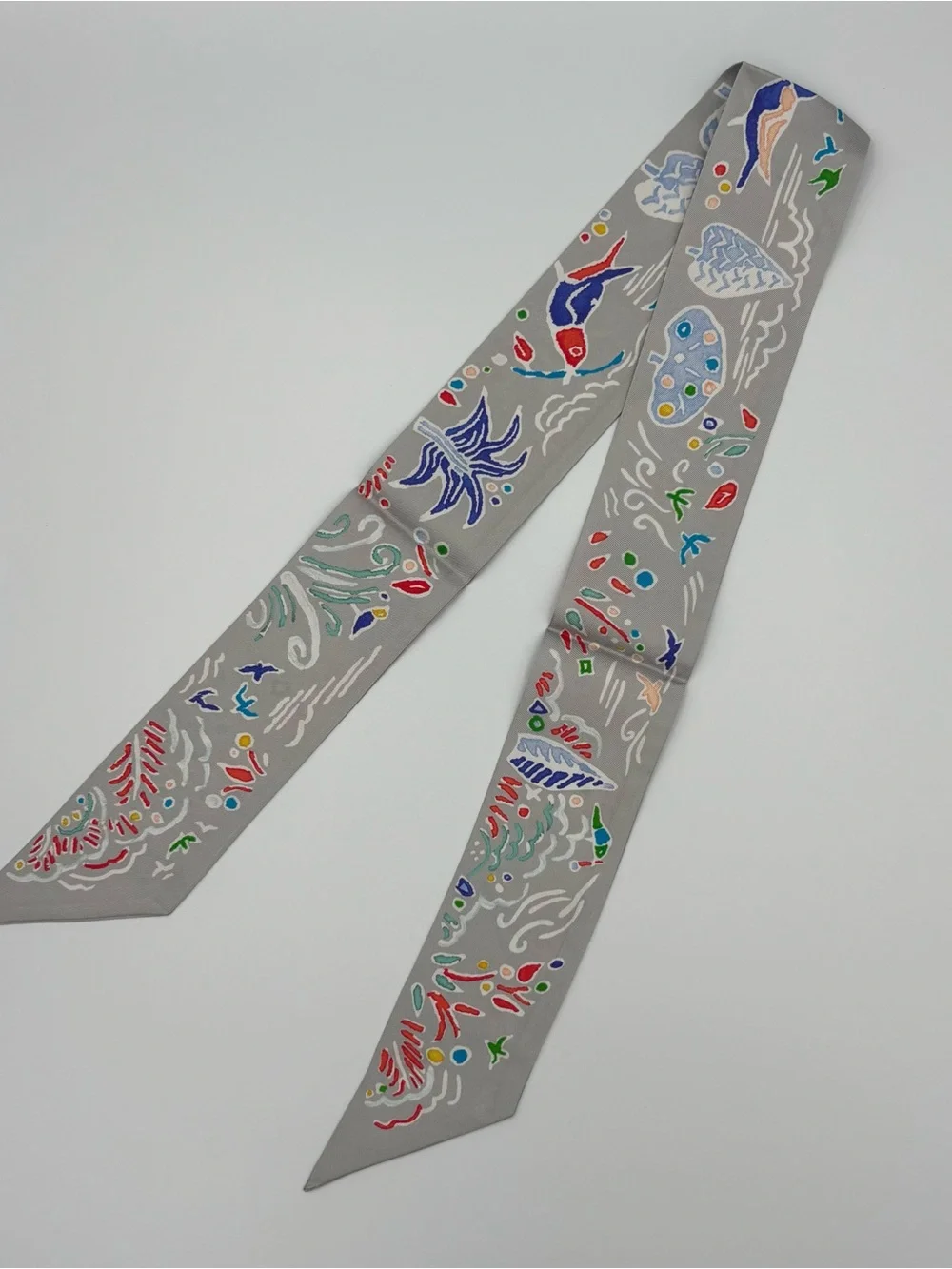 Hermes Isola Di Primavera Twilly Scarf Gris Perle Grenadine Multicolor - Picture 2 of 6